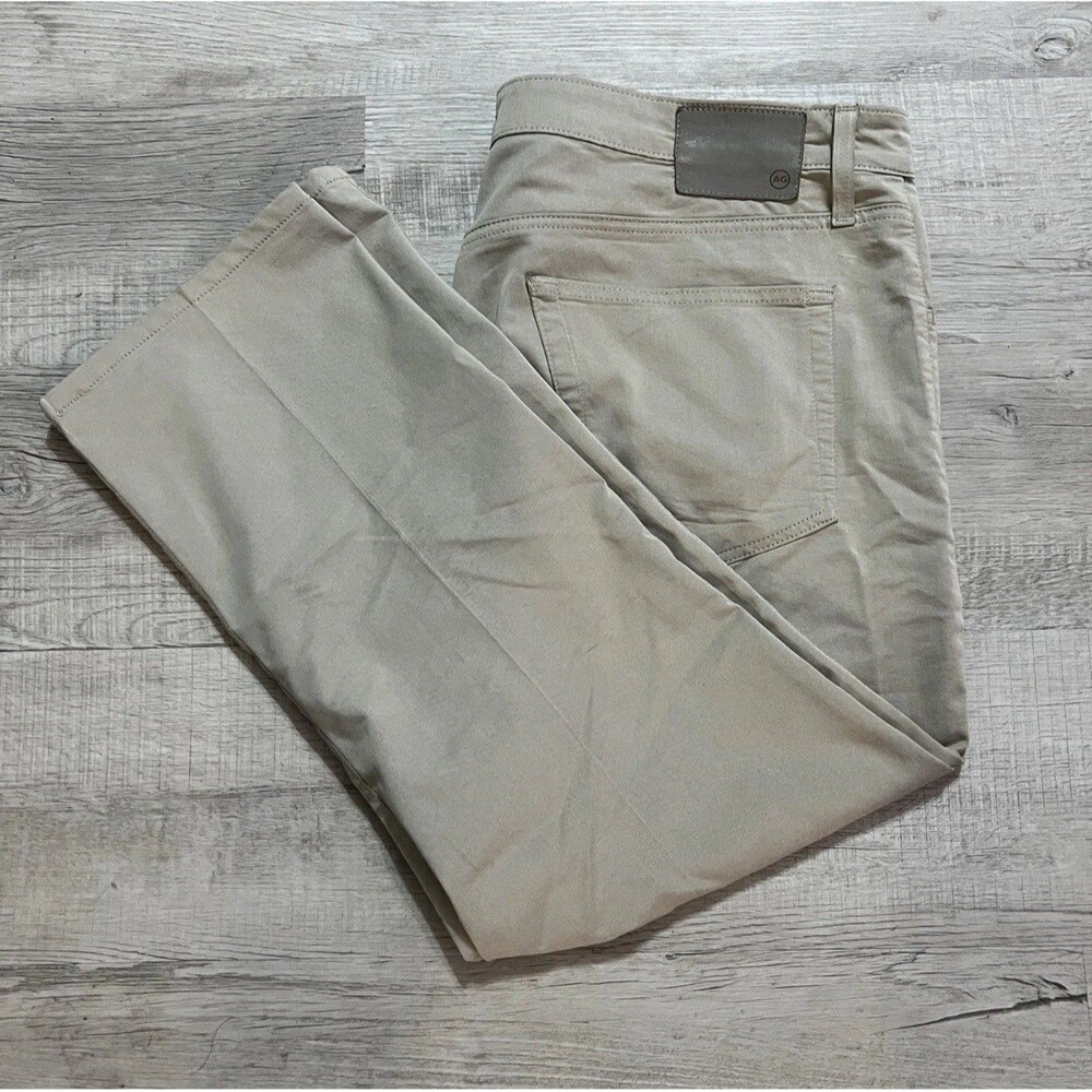 AG Everett Khaki Pants Mens 38x33 Slim Straight  Chino Flat Front Made In Italy